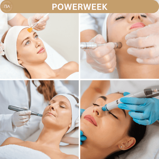 Collage of women receiving skincare treatments during the Medical Kosmetik Powerweek training.
